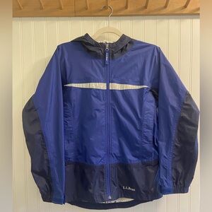 L.L.Bean Rain Coat Jacket Full Zip Nylon Hooded Blue Kids L 14-16